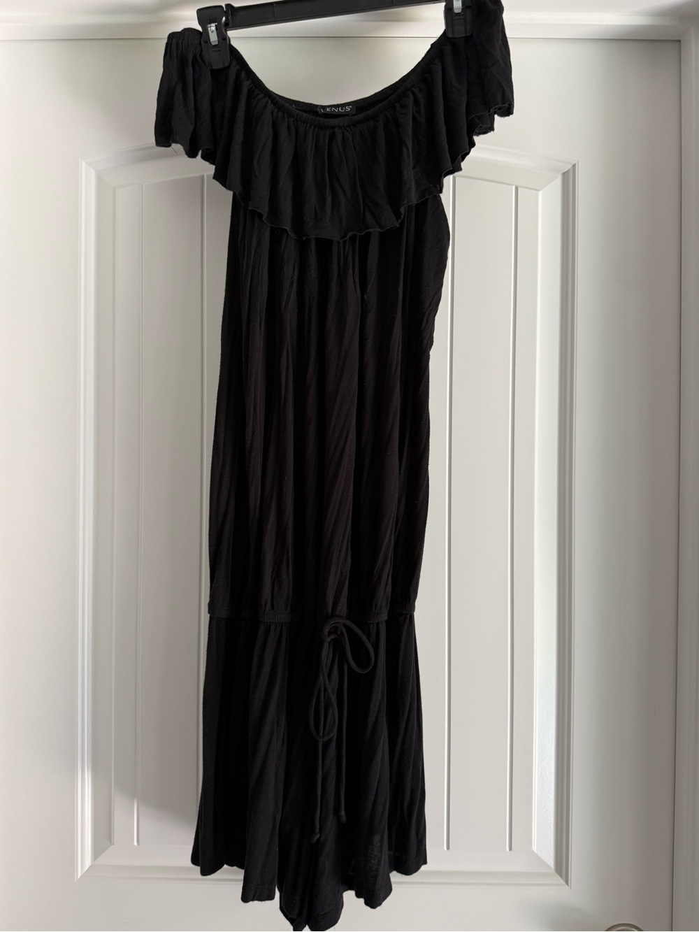 VENUS Black Off-Shoulder Ruffle Shorts Romper